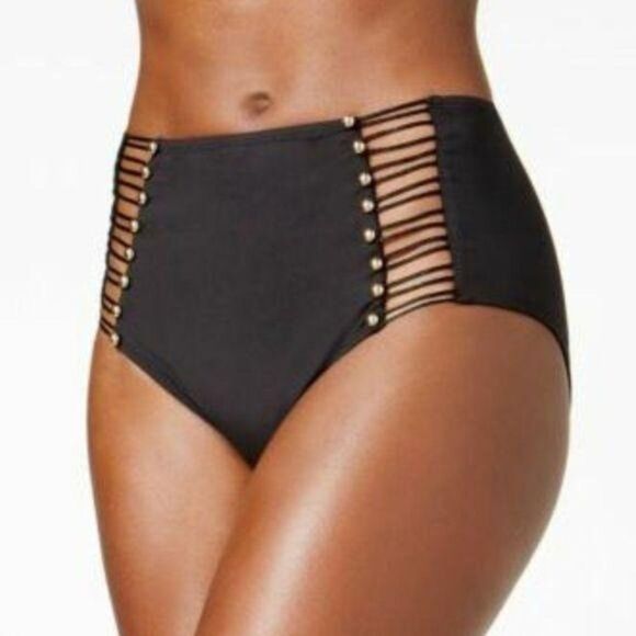 Kenneth Cole High Neck Cutout Bikini Top and Bottom Set Women's Size Small Black - Picture 3 of 12